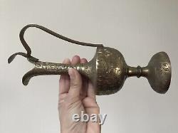 RARE ANTIQUE Rustic Brass Urn Metal Wine Vessel Water Pitcher Aladdin Oil Lamp