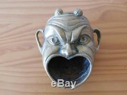 RARE Ancient Antique Roman Mythological Silenus Mask Bronze Oil Lamp or Inkwell