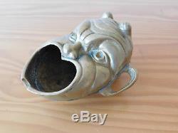 RARE Ancient Antique Roman Mythological Silenus Mask Bronze Oil Lamp or Inkwell