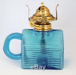 RARE Antique Atterbury Blue Log Cabin, Miniature Oil Lamp, S1-50