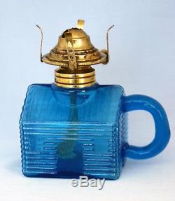 RARE Antique Atterbury Blue Log Cabin, Miniature Oil Lamp, S1-50