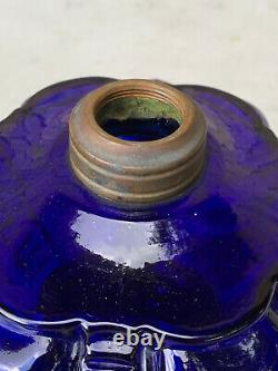 RARE Antique Bellevue / Coolidge Drape Cobalt Blue Finger Kerosene Oil Lamp