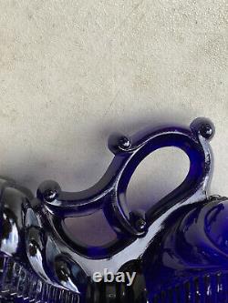 RARE Antique Bellevue / Coolidge Drape Cobalt Blue Finger Kerosene Oil Lamp