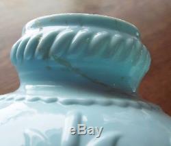 RARE Antique Blue Milk Glass SWAN Figural MINIATURE OIL LAMP with Shade COMPLETE