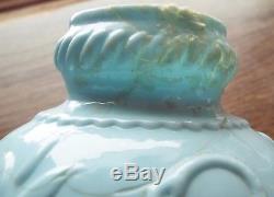 RARE Antique Blue Milk Glass SWAN Figural MINIATURE OIL LAMP with Shade COMPLETE