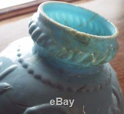 RARE Antique Blue Milk Glass SWAN Figural MINIATURE OIL LAMP with Shade COMPLETE