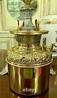 RARE Antique Bradley & Hubbard Banquet Brass Lamp Oil Kerosene B & H