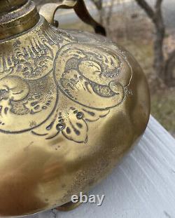 RARE Antique Brass Baron & Houchin NY Art Nouveau Victorian Era 19th C. Oil Lamp