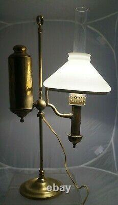 RARE Antique CA Kleenman 1870s Brass Oil PRINCE Model Student Lamp ELECTRIFIED