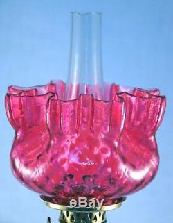 RARE Antique Cranberry Diamond Pattern Art Glass Miniature Oil Lamp, S1-527