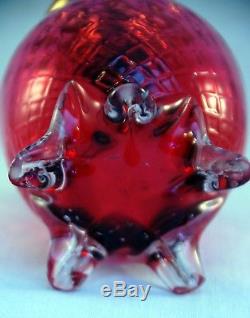 RARE Antique Cranberry Diamond Pattern Art Glass Miniature Oil Lamp, S1-527