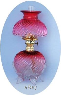 RARE Antique Cranberry Ribbied Swirl Art Glass Miniature Oil Lamp, S1-539