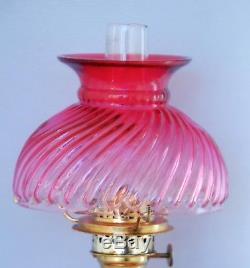 RARE Antique Cranberry Ribbied Swirl Art Glass Miniature Oil Lamp, S1-539