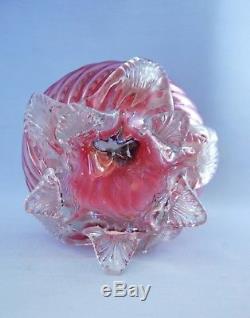 RARE Antique Cranberry Ribbied Swirl Art Glass Miniature Oil Lamp, S1-539