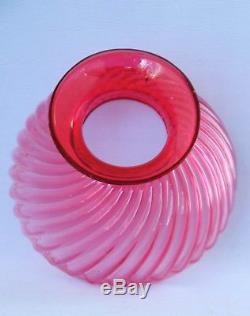 RARE Antique Cranberry Ribbied Swirl Art Glass Miniature Oil Lamp, S1-539