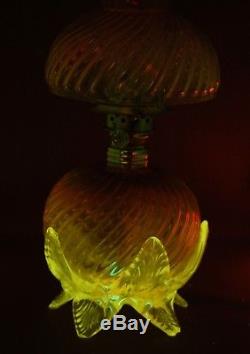 RARE Antique Cranberry Ribbied Swirl Art Glass Miniature Oil Lamp, S1-539