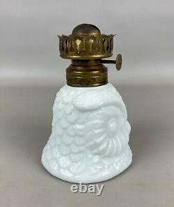 RARE Antique Figural Owl Head Miniature Milk Glass Kerosene Oil Lamp
