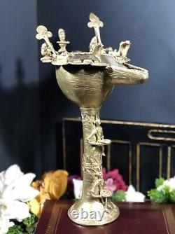 RARE Antique Hindu Oil Lamp Tibetan Trad. Indian Brass Cast Dorka 12.75 TALL