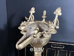 RARE Antique Hindu Oil Lamp Tibetan Trad. Indian Brass Cast Dorka 12.75 TALL