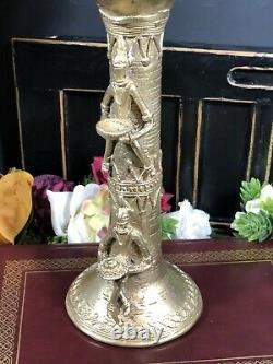 RARE Antique Hindu Oil Lamp Tibetan Trad. Indian Brass Cast Dorka 12.75 TALL