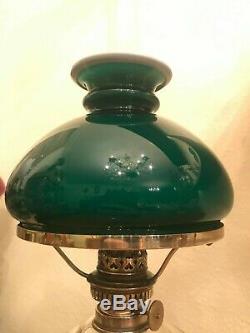 RARE Antique Kerosene Oil Lamp BEAUTIFUL Danish Holmegaard Green Glass Shade