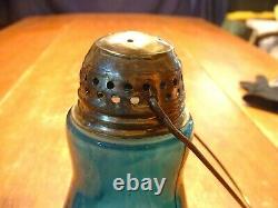 RARE Antique Miniature Victorian Skaters Lamp in Teal Color