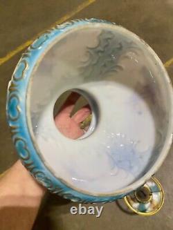 RARE Antique Painted and Embossed Hurricane Oil Lamp w Ship Design 13t