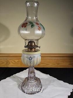 RARE Antique Turkey Foot or Plume 1890s Oil Lamp Frosted Hand Painted Flowers