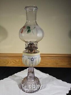 RARE Antique Turkey Foot or Plume 1890s Oil Lamp Frosted Hand Painted Flowers