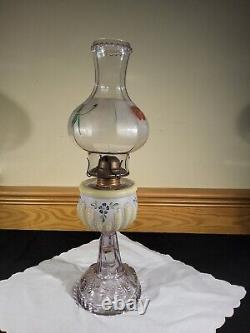 RARE Antique Turkey Foot or Plume 1890s Oil Lamp Frosted Hand Painted Flowers