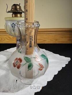 RARE Antique Turkey Foot or Plume 1890s Oil Lamp Frosted Hand Painted Flowers