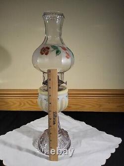 RARE Antique Turkey Foot or Plume 1890s Oil Lamp Frosted Hand Painted Flowers