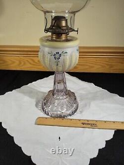 RARE Antique Turkey Foot or Plume 1890s Oil Lamp Frosted Hand Painted Flowers