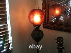 RARE Antique Victorian 8.5 CRANBERRY GLASS GLOBE, LAMP SHADE, GWTW, Parlor, Oil