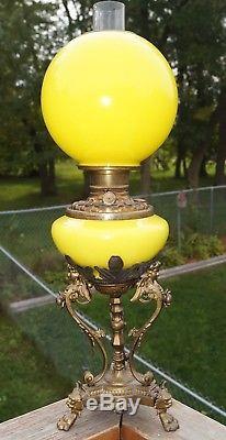 RARE Antique Victorian Fostoria Parlor Banquet GWTW Hurricane Kerosene Oil Lamp