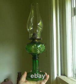 RARE EMERALD GREEN RIVERSIDE FERN OIL LAMP 1890s ORIGINAL WITH RIVERSIDE COLLAR