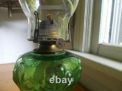 RARE EMERALD GREEN RIVERSIDE FERN OIL LAMP 1890s ORIGINAL WITH RIVERSIDE COLLAR
