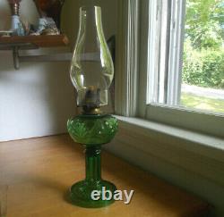 RARE EMERALD GREEN RIVERSIDE FERN OIL LAMP 1890s ORIGINAL WITH RIVERSIDE COLLAR