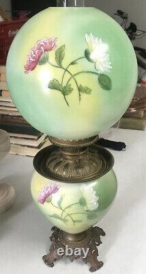 RARE HAND PAINTED Gone with the Wind Hurricane Oil Lamp Parlor Victorian