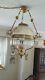 RARE Hand Painted 1800s Victorian Oil Lamp Style Brass Chandelier Poppy Theme