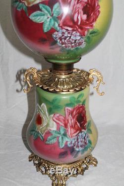 RARE Hand Painted Gone with the Wind Oil Lamp With ROSES (GWTW Banquet Lamp)