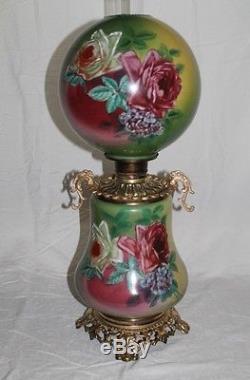 RARE Hand Painted Gone with the Wind Oil Lamp With ROSES (GWTW Banquet Lamp)