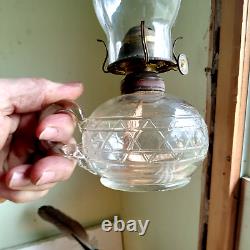 RARE JEWISH STAR OF DAVID 1870s APPLIED HANDLE OIL LAMP 1883 BURNER & CHIMNEY