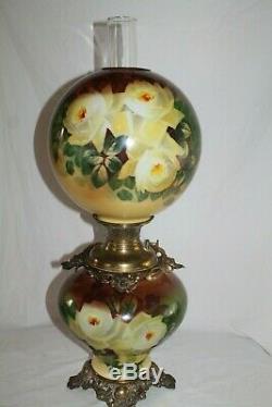 RARE LARGE Antique Gone with the Wind Oil Lamp with ROSES- 12 Shade (GWTW Lamp)