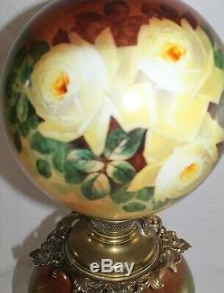 RARE LARGE Antique Gone with the Wind Oil Lamp with ROSES- 12 Shade (GWTW Lamp)