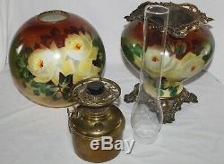 RARE LARGE Antique Gone with the Wind Oil Lamp with ROSES- 12 Shade (GWTW Lamp)