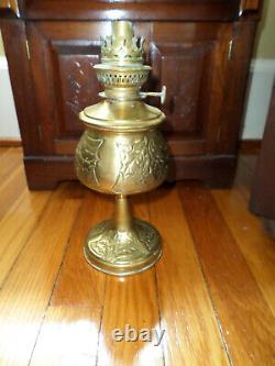 RARE! Lamp Antique Oil / Kerosene Brass with Holly Leaves & Berries Design