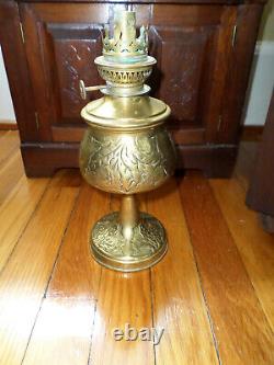 RARE! Lamp Antique Oil / Kerosene Brass with Holly Leaves & Berries Design