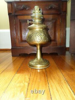 RARE! Lamp Antique Oil / Kerosene Brass with Holly Leaves & Berries Design