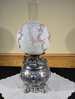RARE Miller Sons NY P&A Duplex Oil Lamp Heavy Figural Cherub Angels Filigree